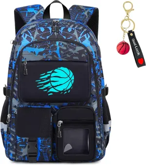 School Backpack for Boys - Basketball Boys Backpack for Kids Children Teens Elementary Middle School Students - 18" Large Capacity School Bookbag with Multiple Pockets