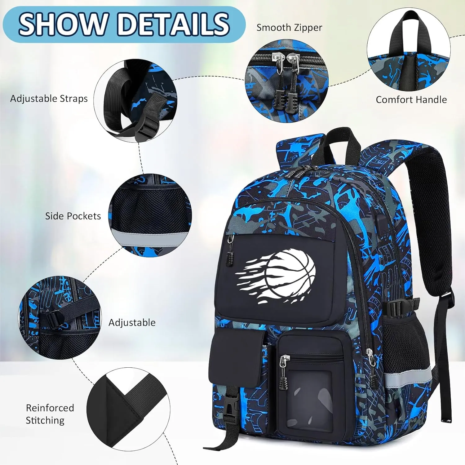 School Backpack for Boys - Basketball Boys Backpack for Kids Children Teens Elementary Middle School Students - 18" Large Capacity School Bookbag with Multiple Pockets