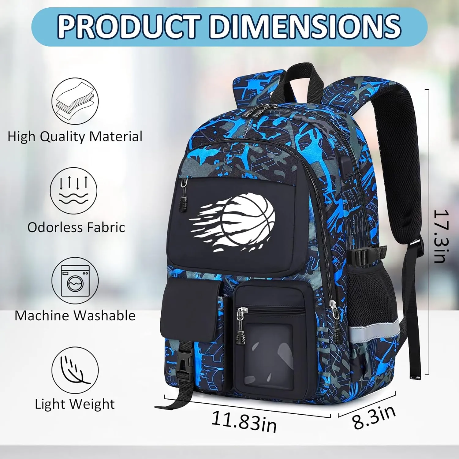 School Backpack for Boys - Basketball Boys Backpack for Kids Children Teens Elementary Middle School Students - 18" Large Capacity School Bookbag with Multiple Pockets