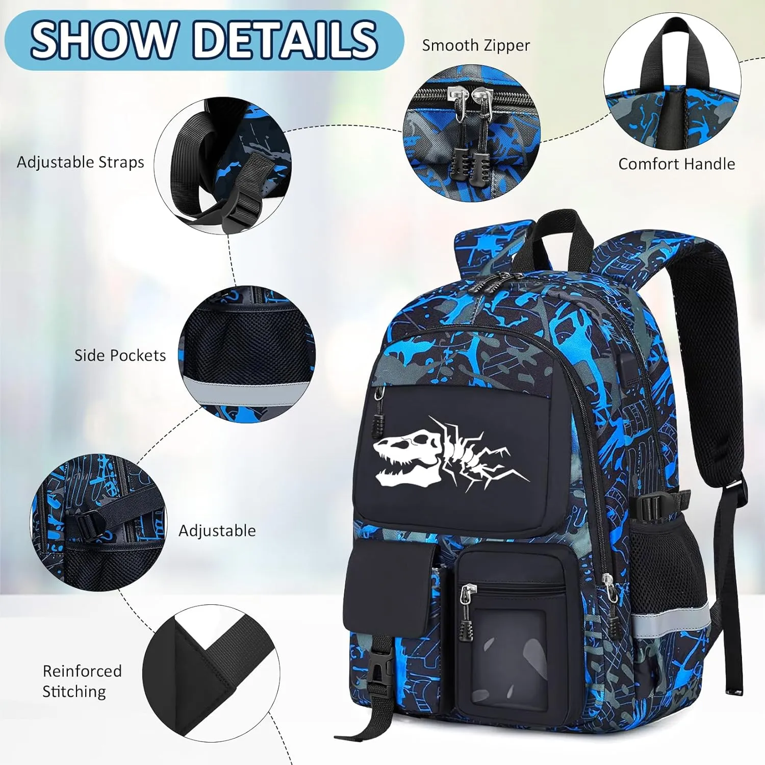 School Backpack for Boys - Dinosaur Boys Backpack for Kids Children Teens Elementary Middle School Students - 18" Large Capacity School Bookbag with Multiple Pockets