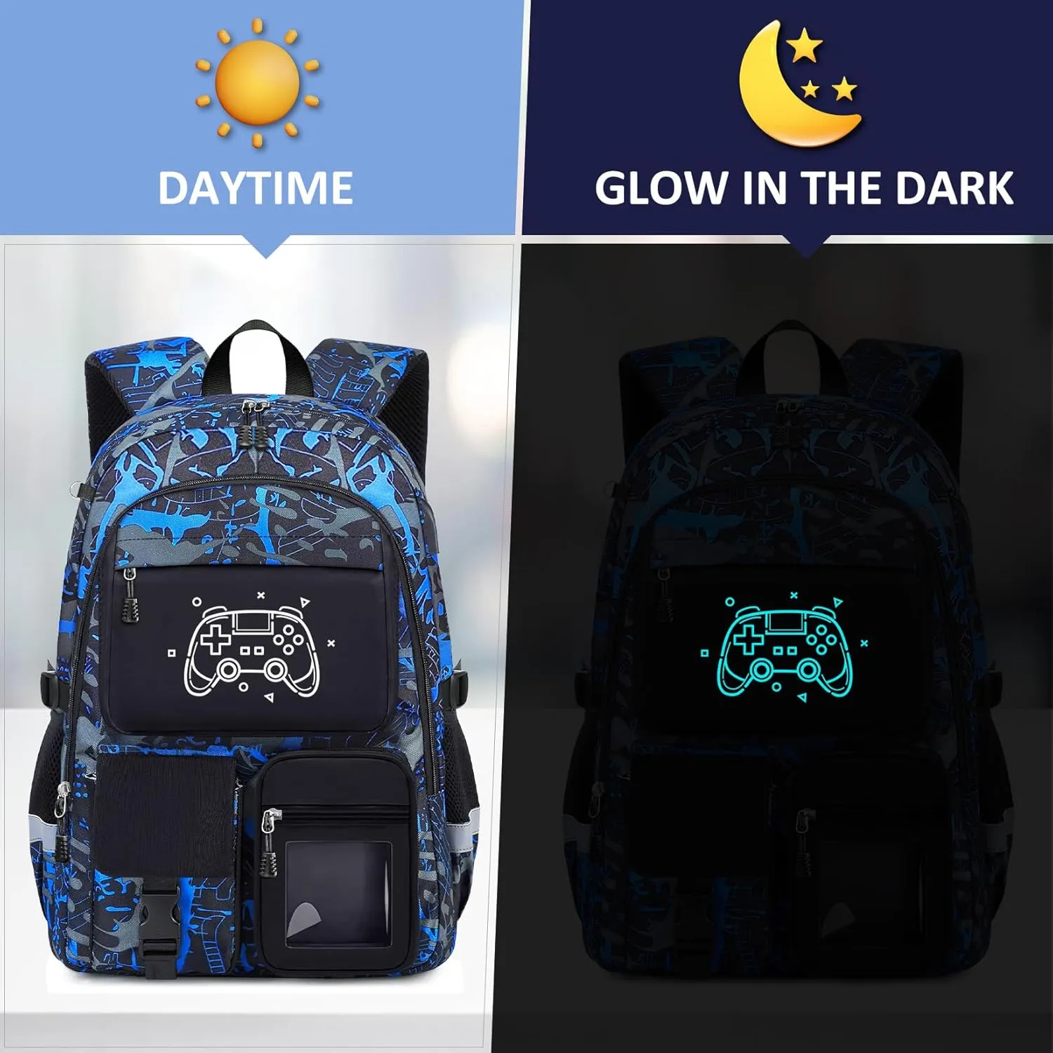 School Backpack for Boys - Gamer Boys Backpack for Kids Children Teens Elementary Middle School Students - 18" Large Capacity School Bookbag with Multiple Pockets