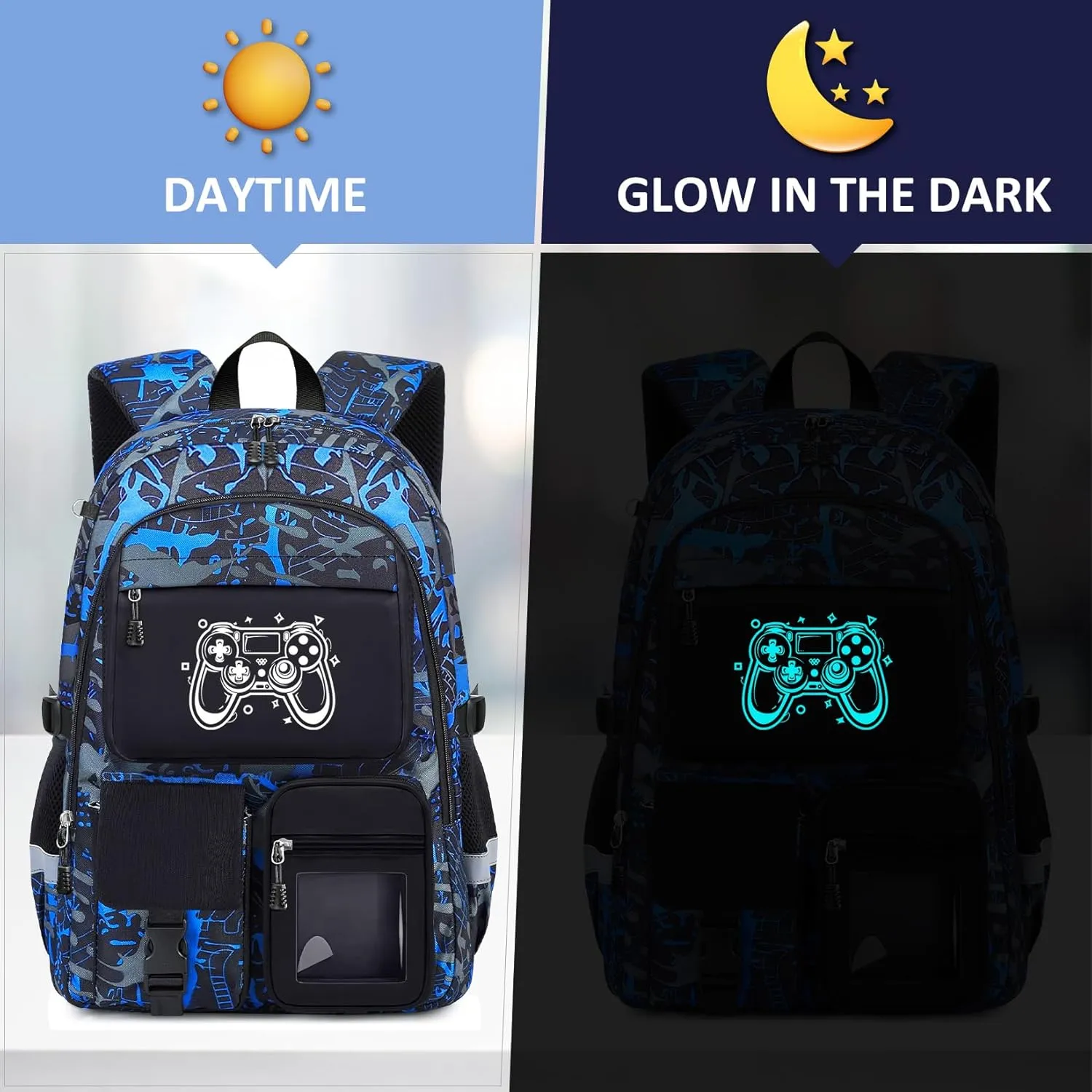 School Backpack for Boys - Gamer Boys Backpack for Kids Children Teens Elementary Middle School Students - 18" Large Capacity School Bookbag with Multiple Pockets