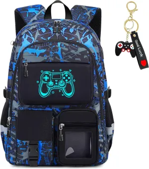 School Backpack for Boys - Gamer Boys Backpack for Kids Children Teens Elementary Middle School Students - 18" Large Capacity School Bookbag with Multiple Pockets