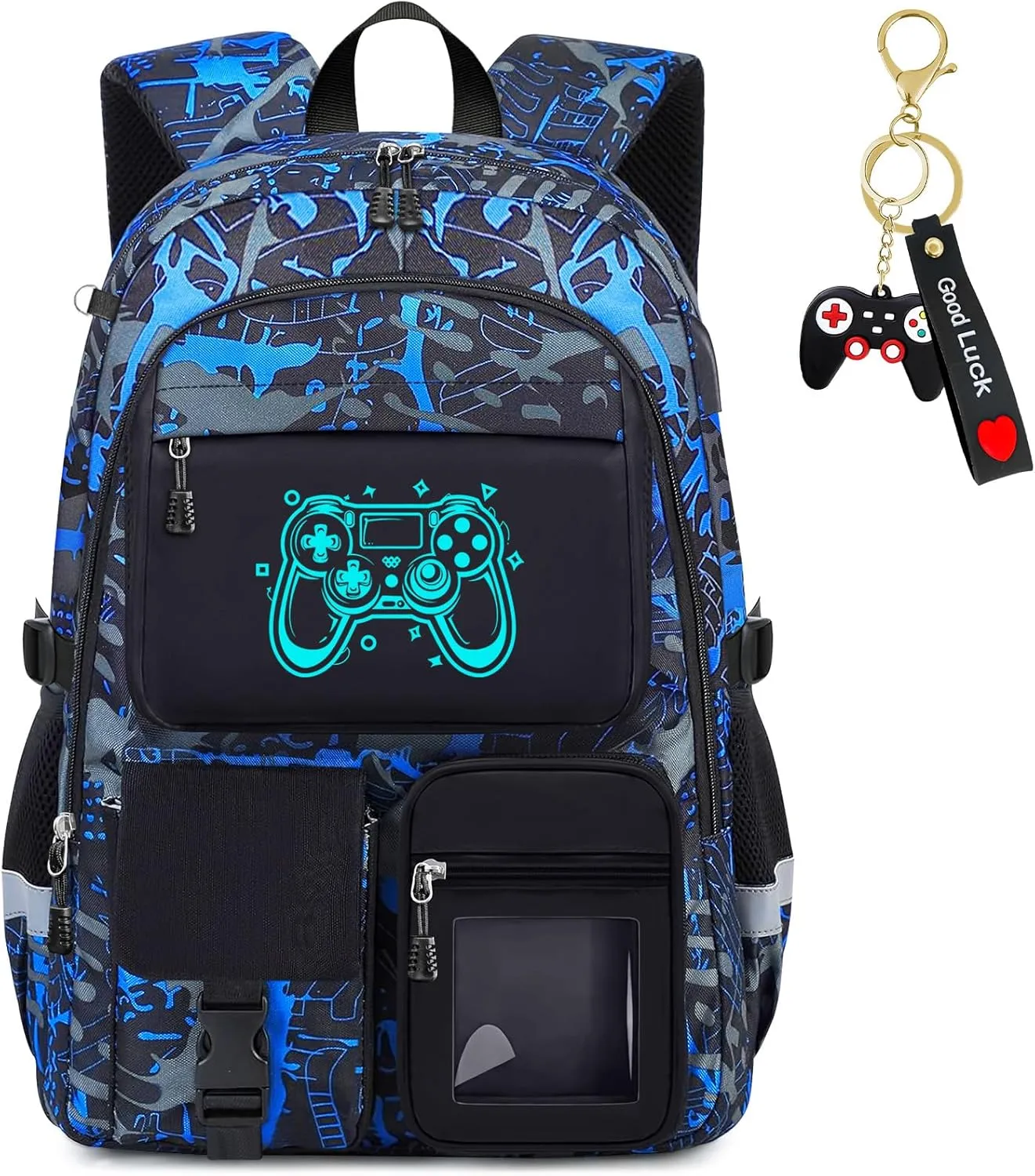 School Backpack for Boys - Gamer Boys Backpack for Kids Children Teens Elementary Middle School Students - 18" Large Capacity School Bookbag with Multiple Pockets