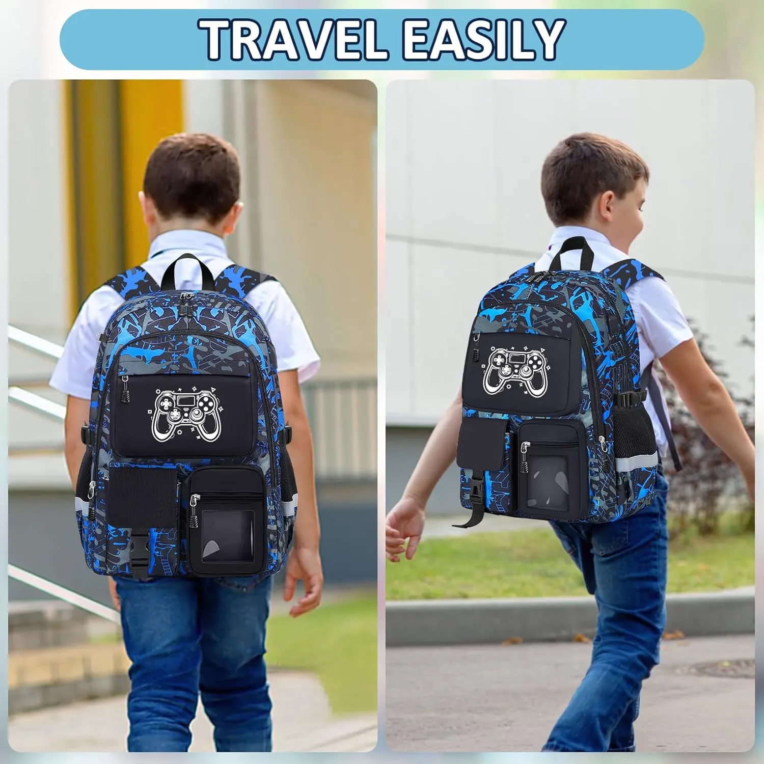 School Backpack for Boys - Gamer Boys Backpack for Kids Children Teens Elementary Middle School Students - 18" Large Capacity School Bookbag with Multiple Pockets
