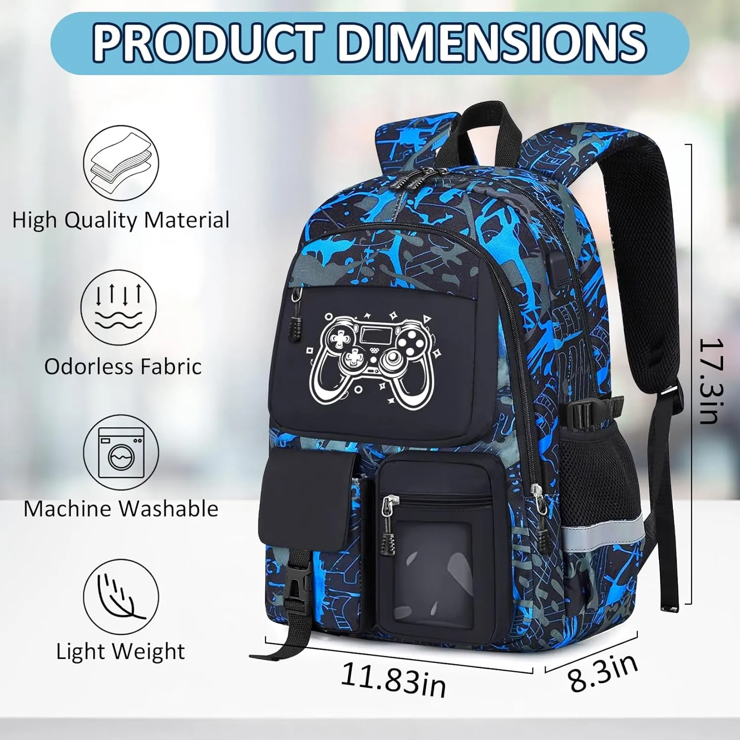 School Backpack for Boys - Gamer Boys Backpack for Kids Children Teens Elementary Middle School Students - 18" Large Capacity School Bookbag with Multiple Pockets