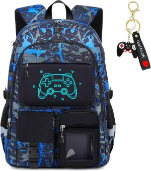 School Backpack for Boys - Gamer Boys Backpack for Kids Children Teens Elementary Middle School Students - 18" Large Capacity School Bookbag with Multiple Pockets