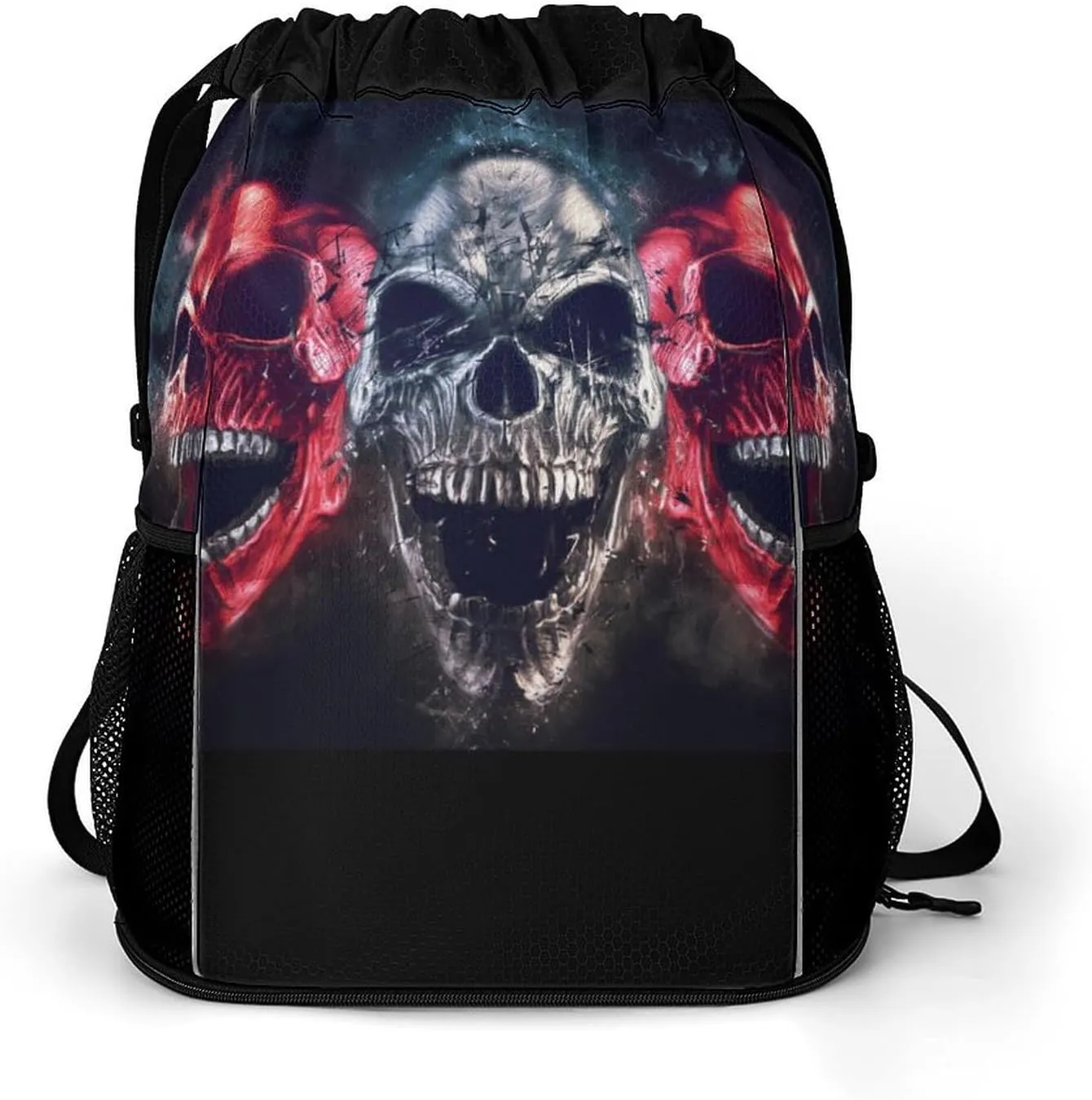 Screaming Demon Skulls Drawstring Bags Sports Gym Sackpack with Mesh Pockets Water Resistant Backpack
