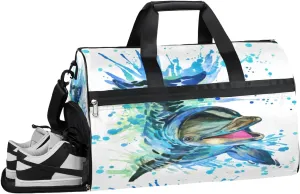 Sea Animal Dolphin Gym Duffle Bag for Women Men 35L Sports Bags Travel Duffel with Shoe Compartment Large Weekender Overnight
