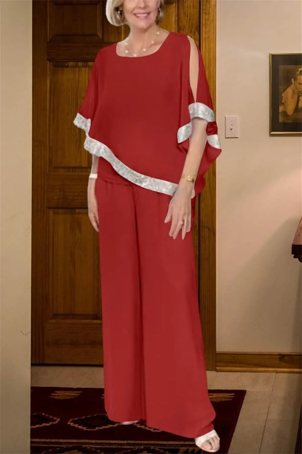 Sequins Patchwork Slit Bat Sleeve Long Pants Suits, Plus Size Pants Sets for Women Dressy Pantsuits for Wedding Guest