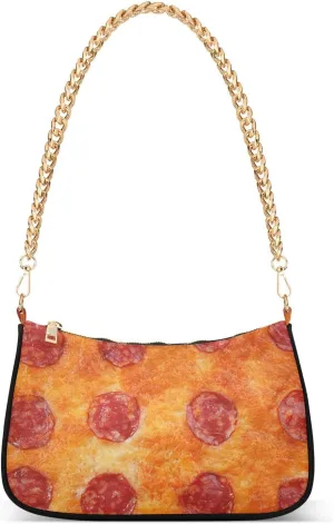 Shoulder Handbags for Women Delicious Pizza Food Travel Hobo Tote Handbag Women Gold Chain Shoulder Bags Purse with Zipper Closure