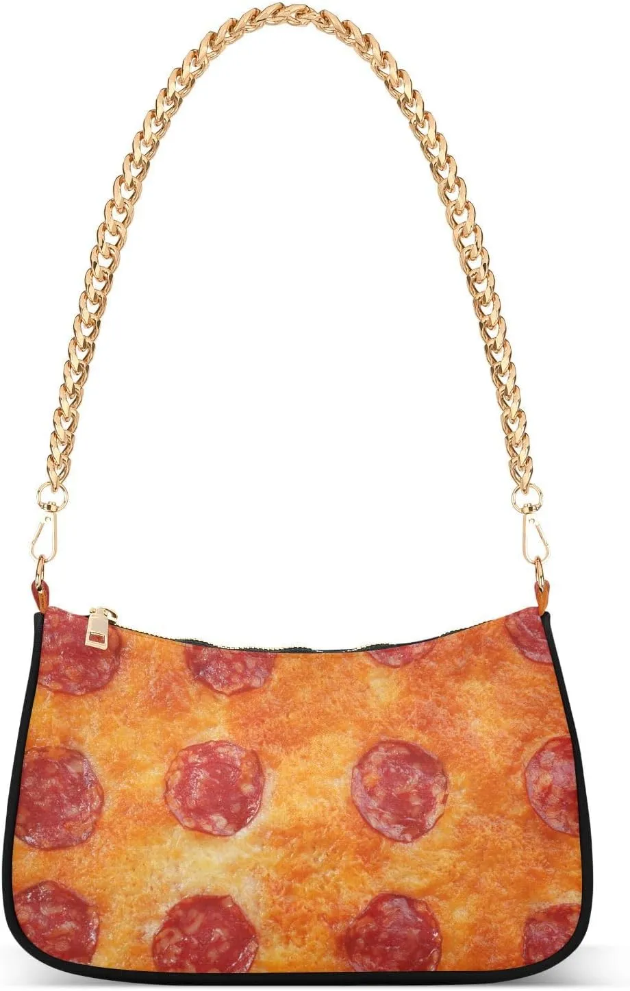 Shoulder Handbags for Women Delicious Pizza Food Travel Hobo Tote Handbag Women Gold Chain Shoulder Bags Purse with Zipper Closure