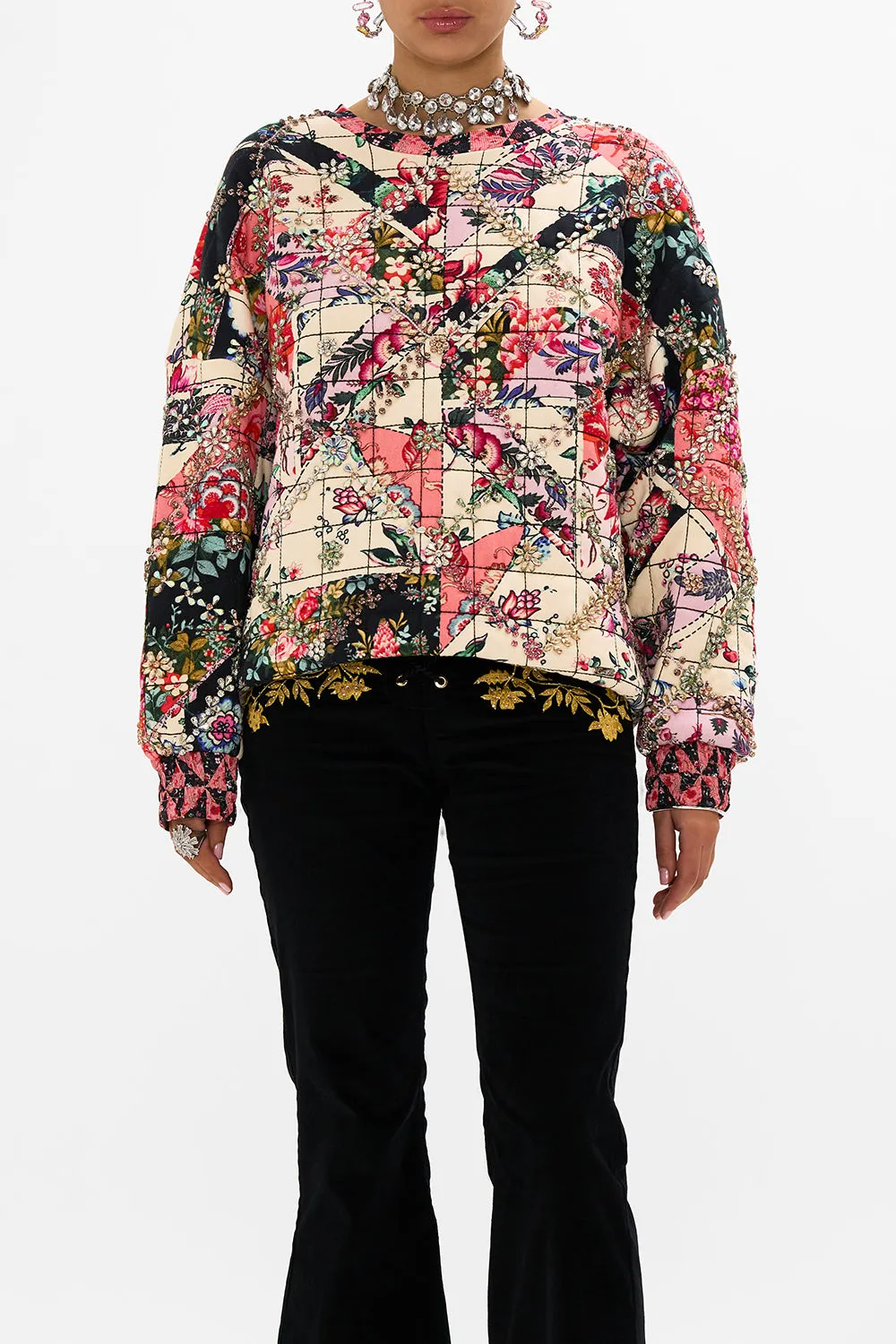 SILK BAND DROPPED SHOULDER SWEATSHIRT PATCHWORK POETRY