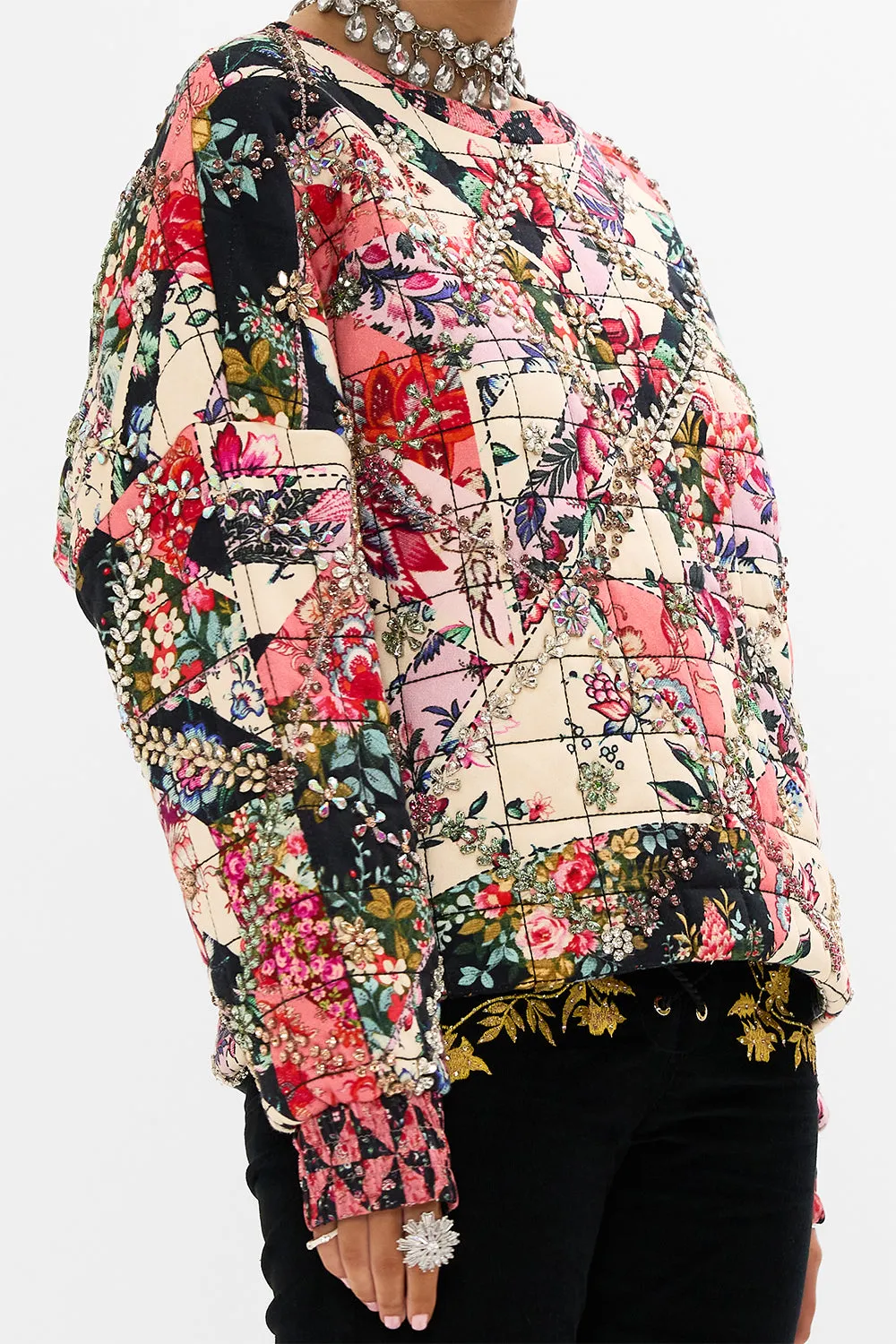 SILK BAND DROPPED SHOULDER SWEATSHIRT PATCHWORK POETRY