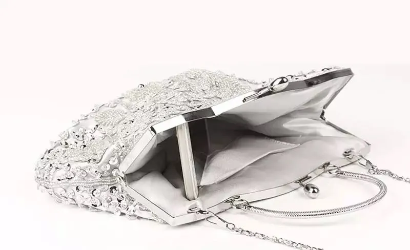 Silver Beaded Evening Clutch