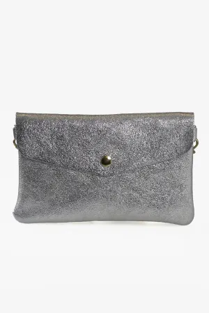 Silver Large Genuine Italian Leather Envelope Clutch