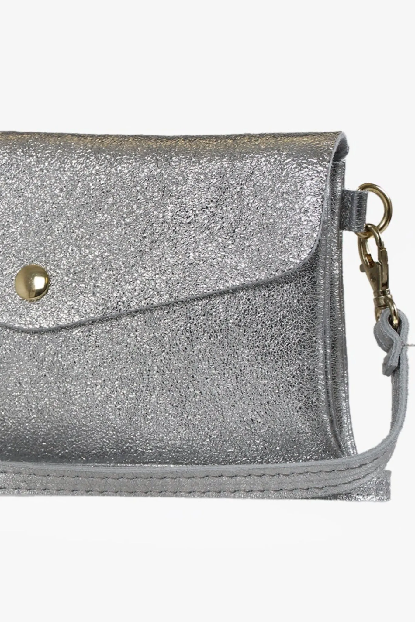Silver Large Genuine Italian Leather Envelope Clutch