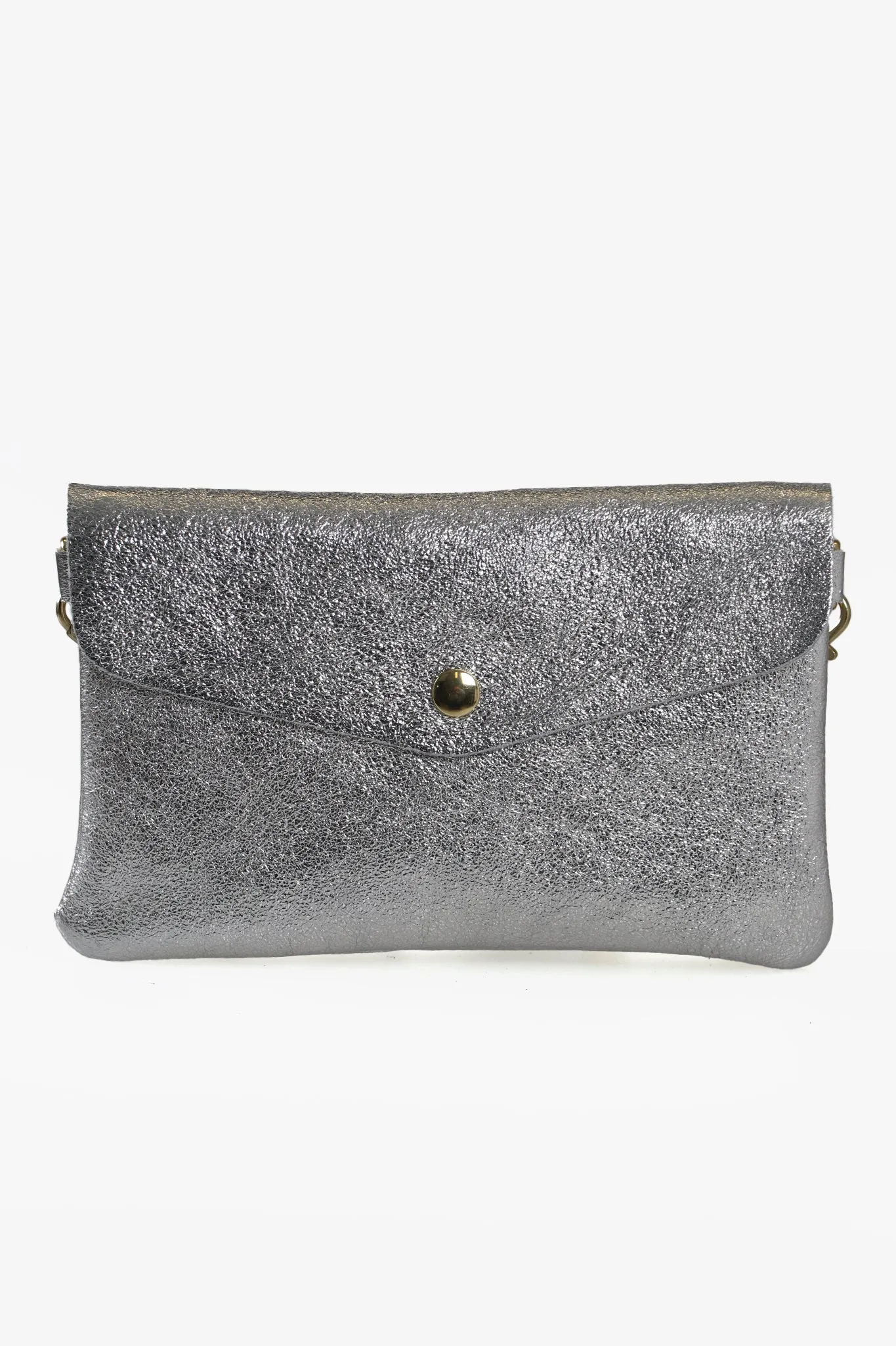 Silver Large Genuine Italian Leather Envelope Clutch