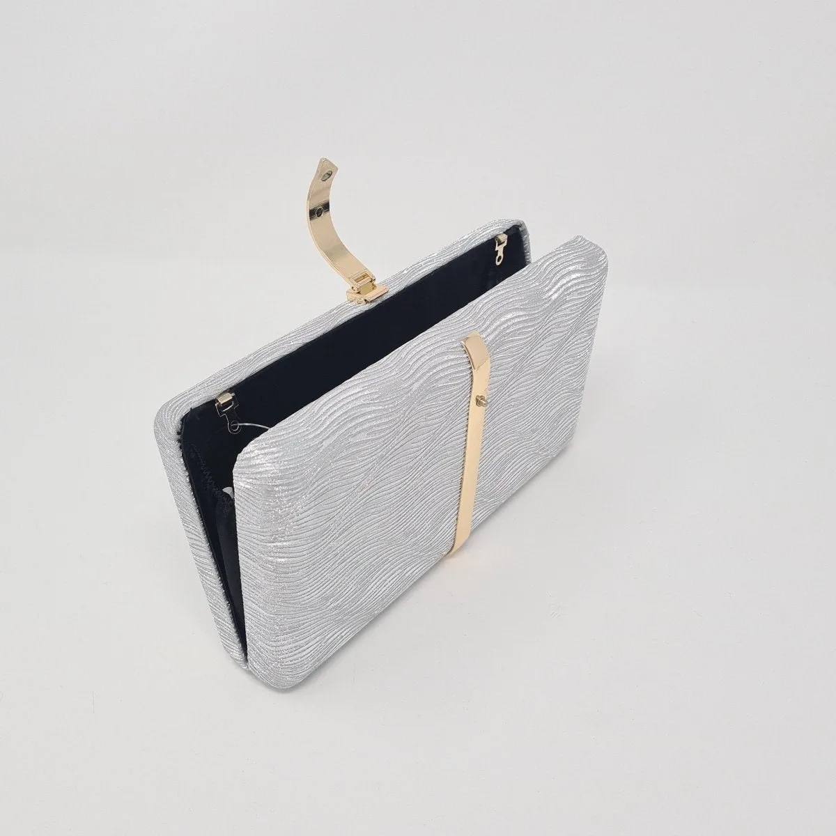 Silver Metallic Box Clutch Bag