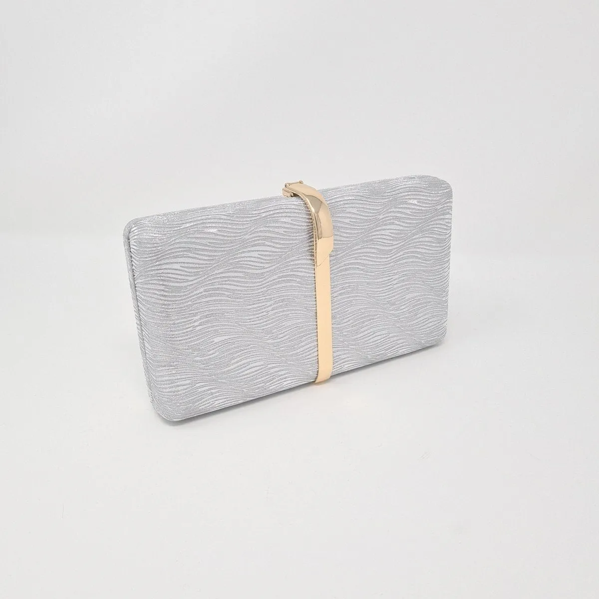 Silver Metallic Box Clutch Bag