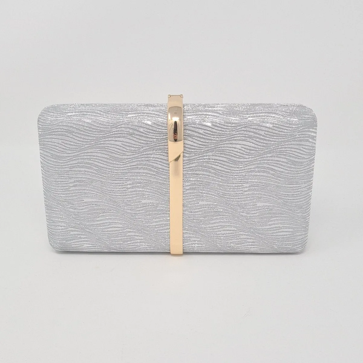 Silver Metallic Box Clutch Bag