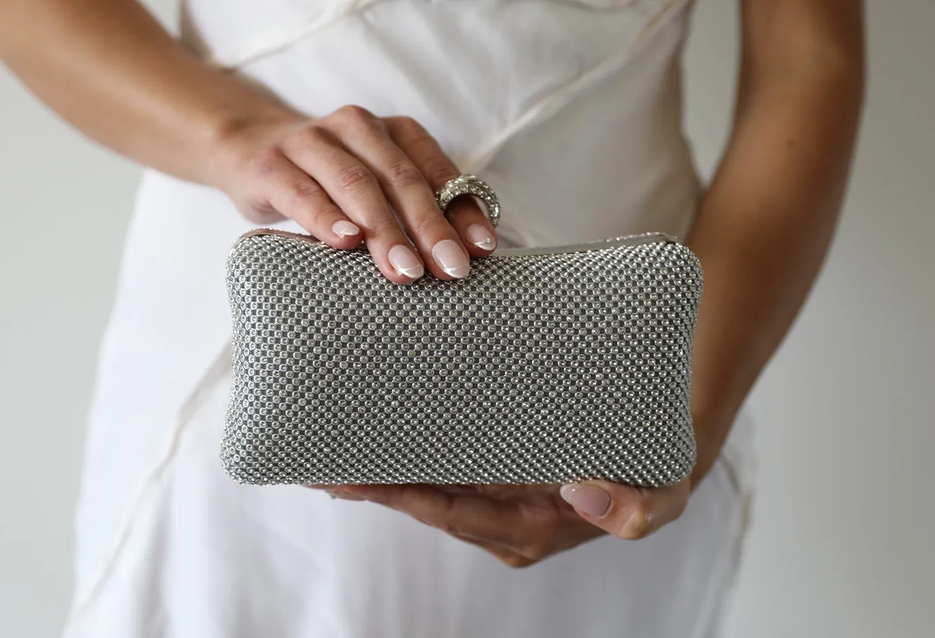 Silver Rhinestone Evening Clutch