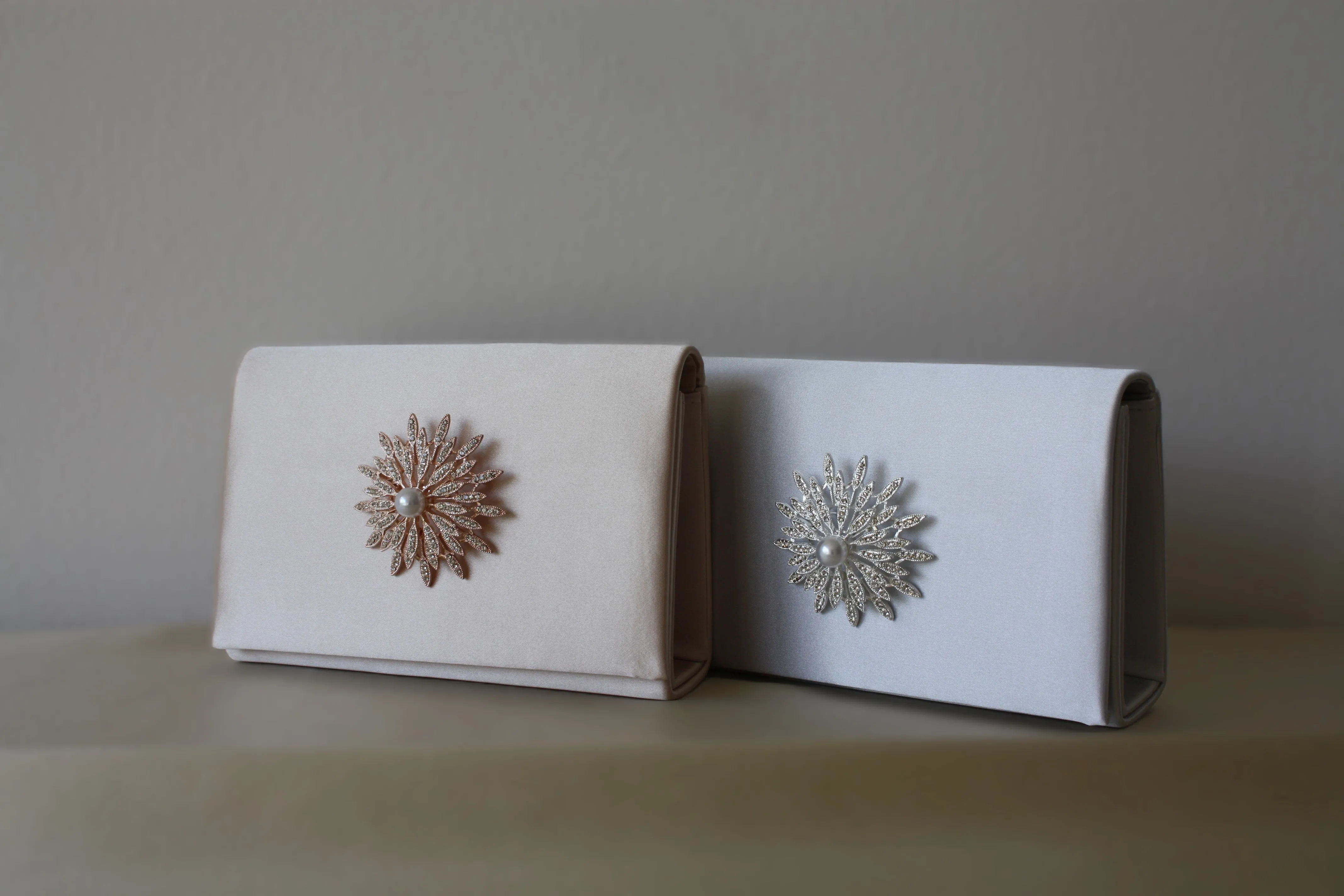 Silver Satin Crystal Clutch