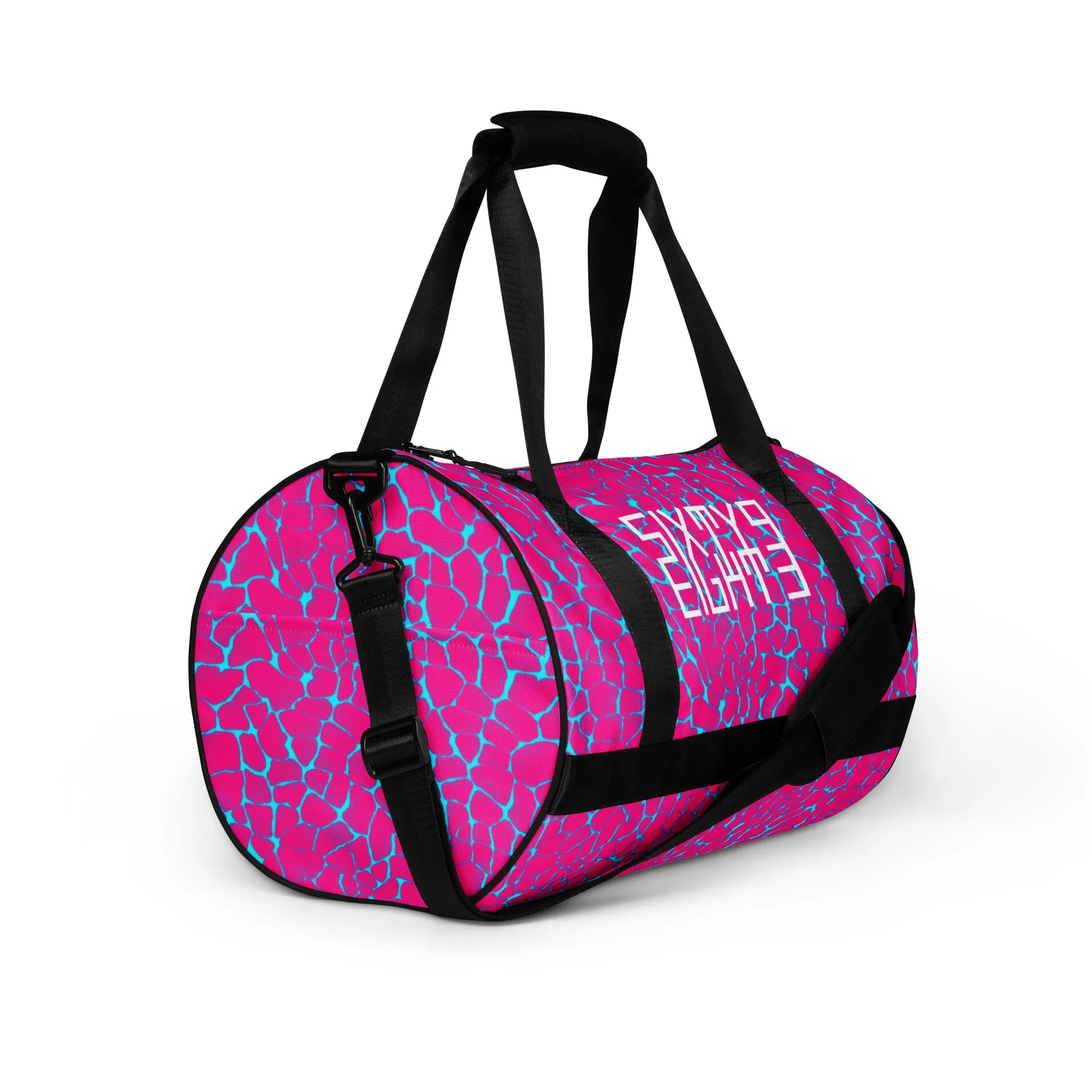 Sixty Eight 93 Logo White Boa Fuchsia & Aqua Blue Gym Bag