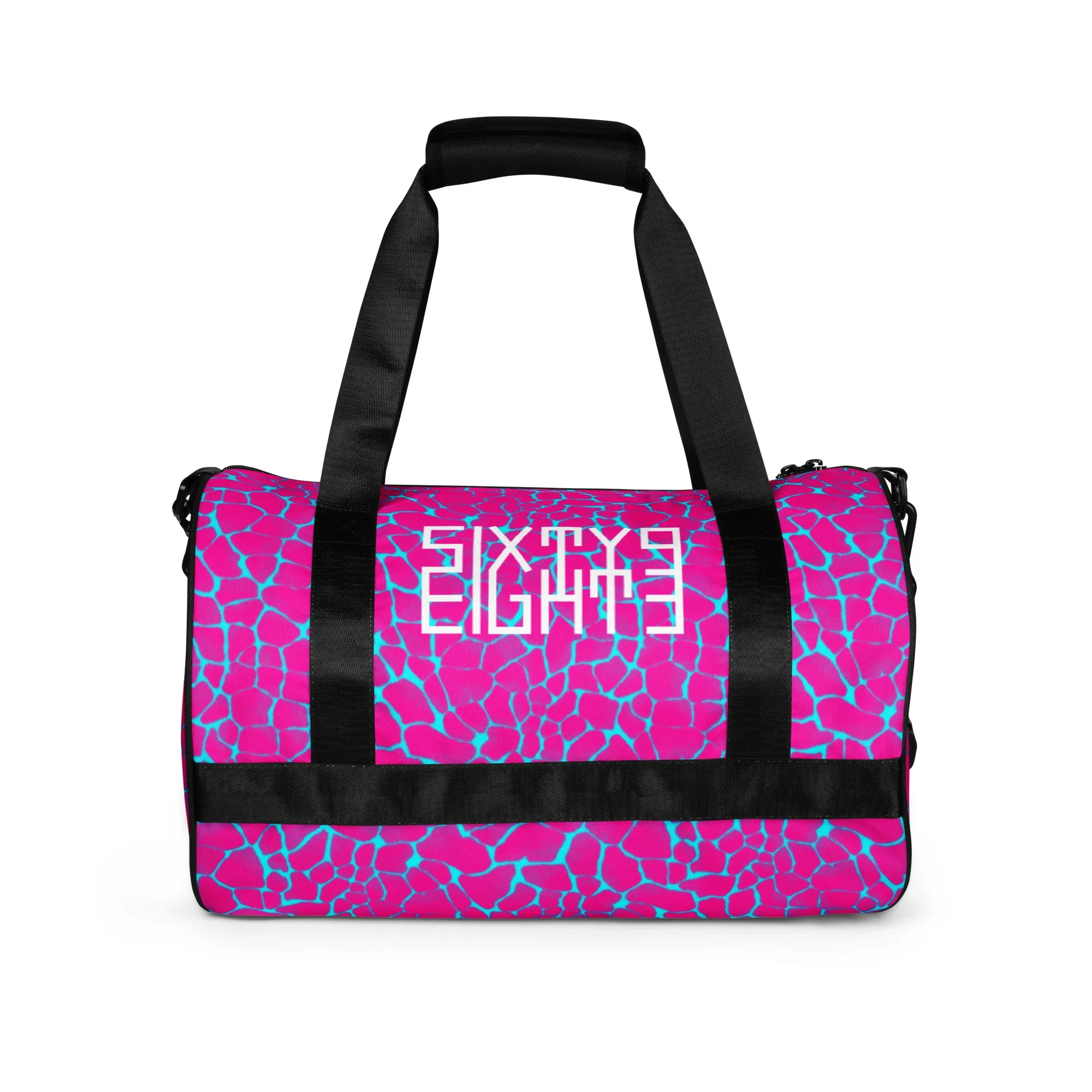 Sixty Eight 93 Logo White Boa Fuchsia & Aqua Blue Gym Bag