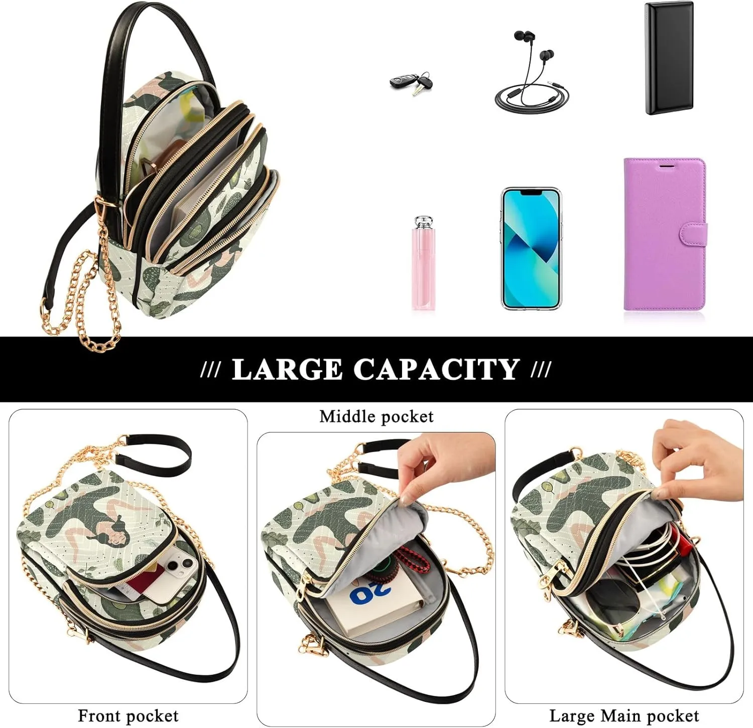 Skull Wearing Santa Hat Quilted Crossbody Bags for Women Chain Crossbody Bag