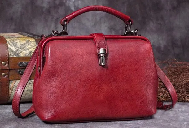 Small Dark Blue Leather Doctor Bag Shoulder Bag Purse For Women