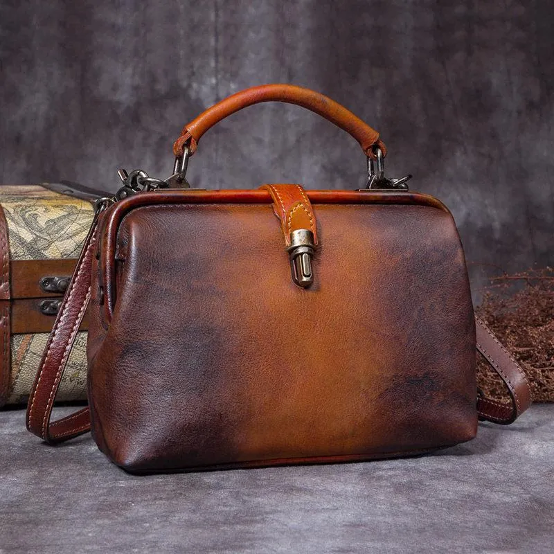 Small Dark Blue Leather Doctor Bag Shoulder Bag Purse For Women