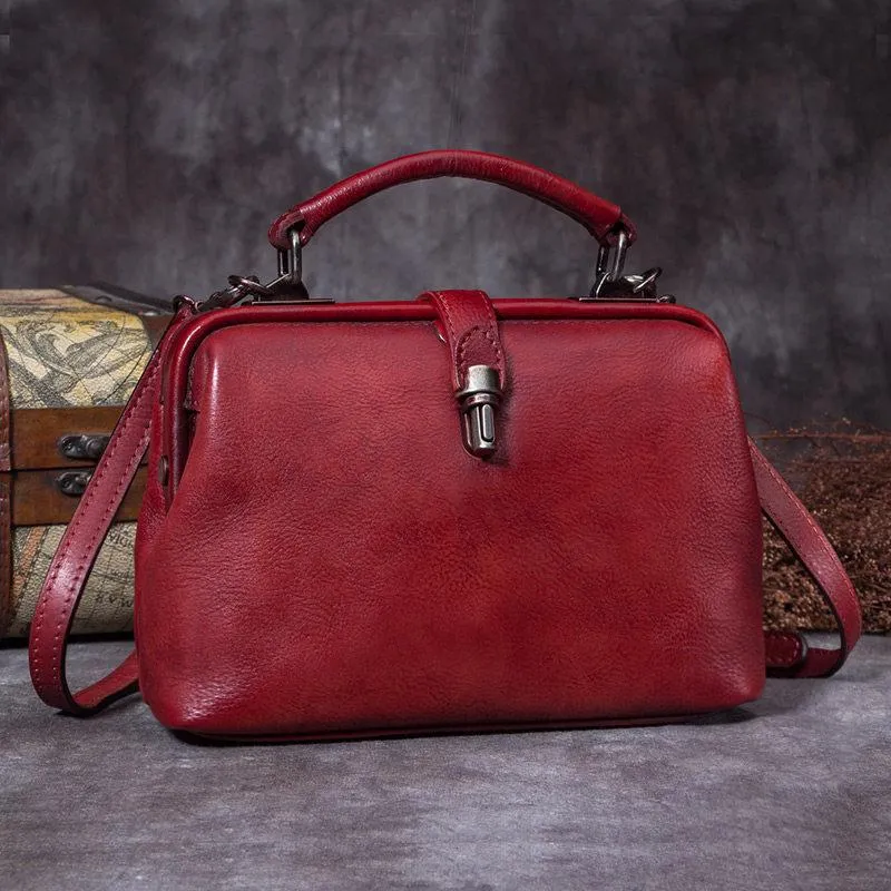 Small Dark Blue Leather Doctor Bag Shoulder Bag Purse For Women