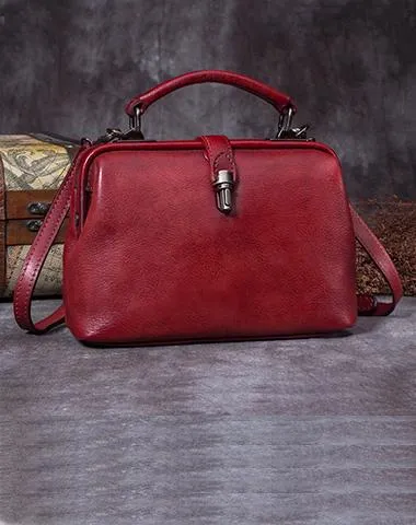 Small Dark Blue Leather Doctor Bag Shoulder Bag Purse For Women