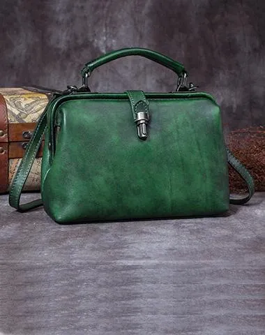 Small Dark Blue Leather Doctor Bag Shoulder Bag Purse For Women