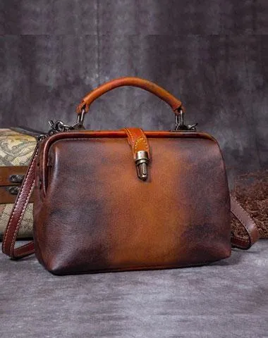 Small Dark Blue Leather Doctor Bag Shoulder Bag Purse For Women