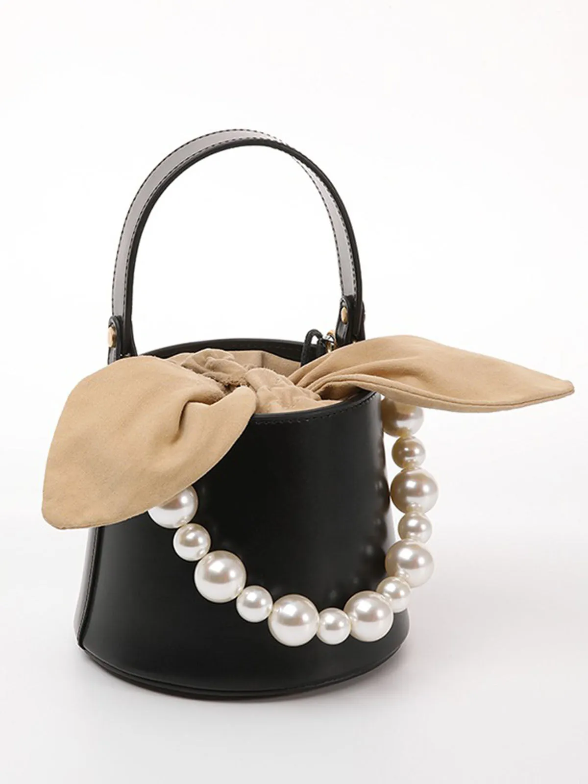 Smting | Small Leather Bucket Bag with Knot and Pearl details