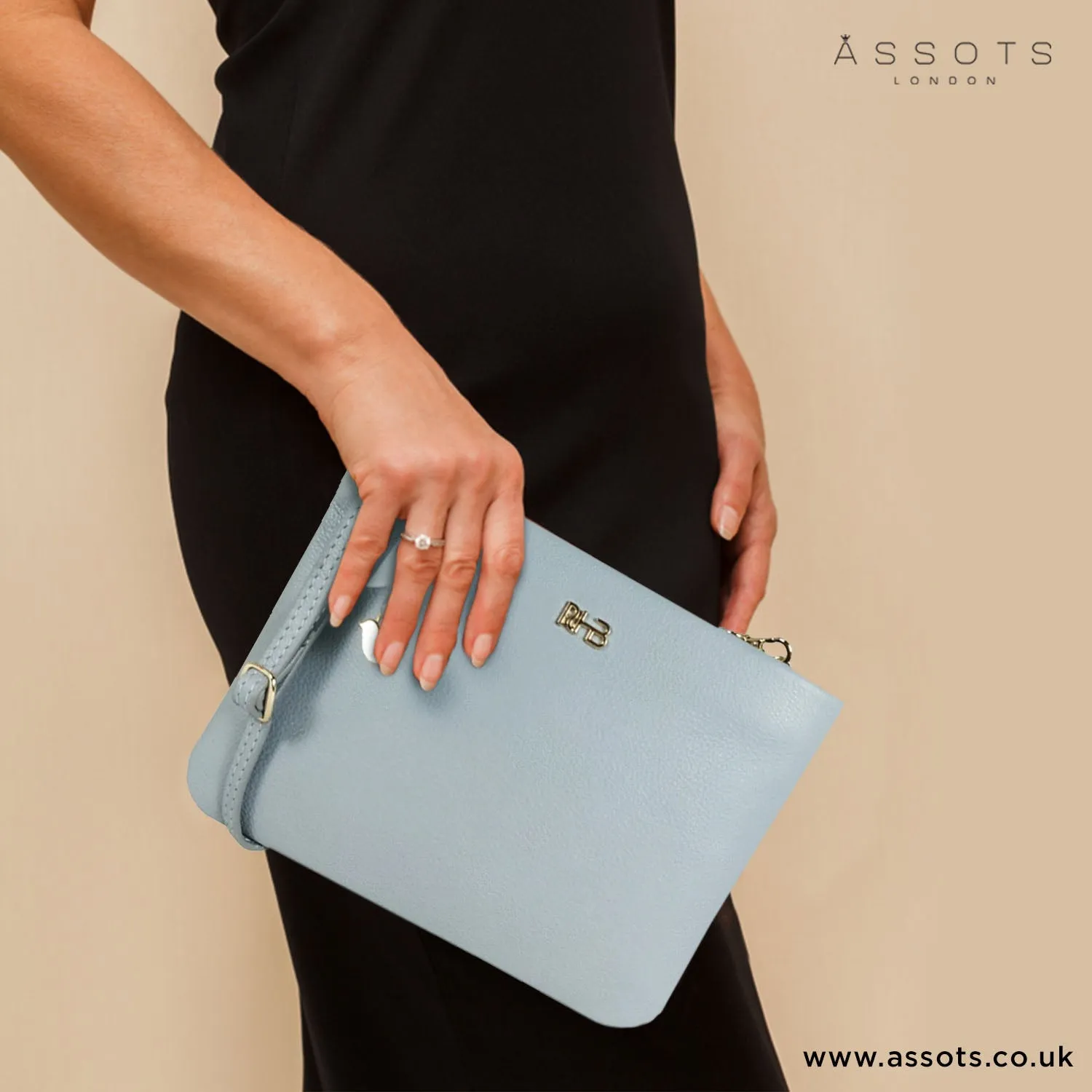 'SOPHIA' Cameo Blue Pebble Grain Zip Top Leather Crossbody Bag