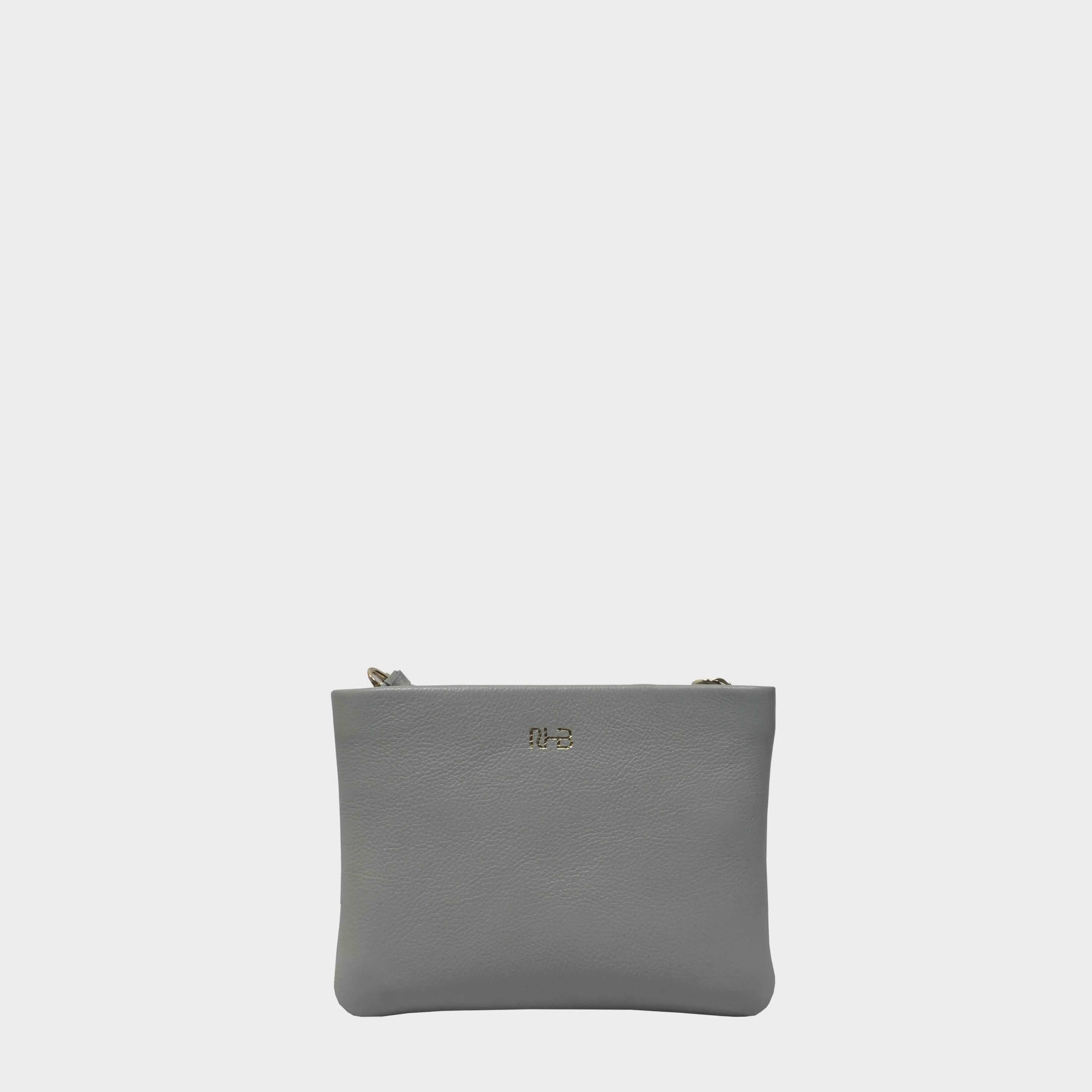 'SOPHIA' Cameo Blue Pebble Grain Zip Top Leather Crossbody Bag