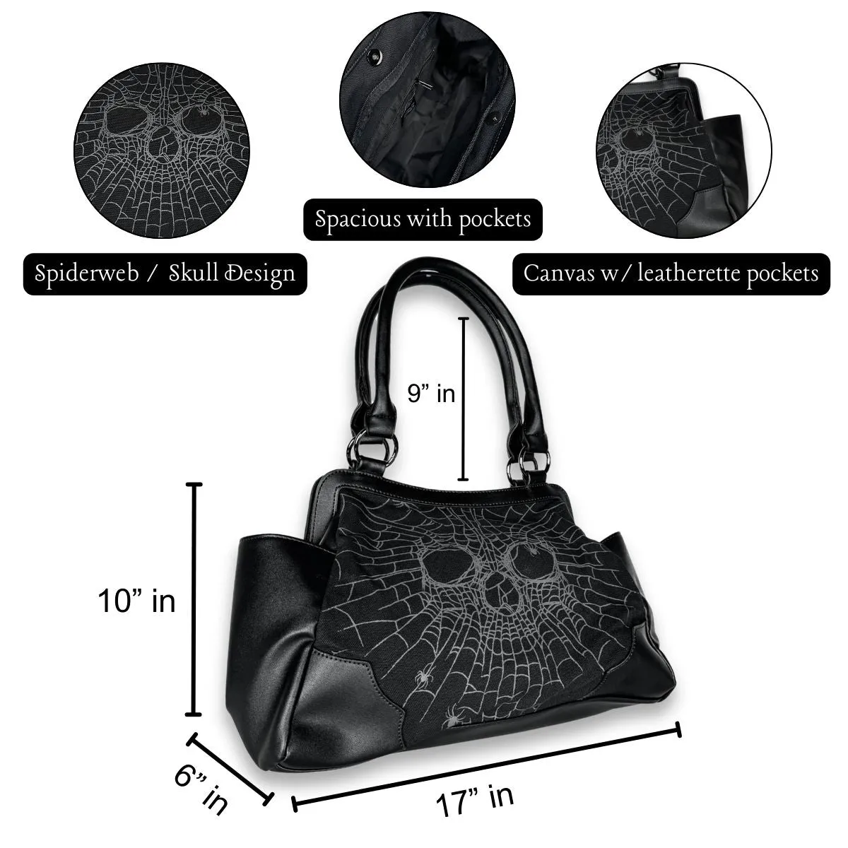 Spiderweb Skull Canvas Leatherette Shoulder Bag