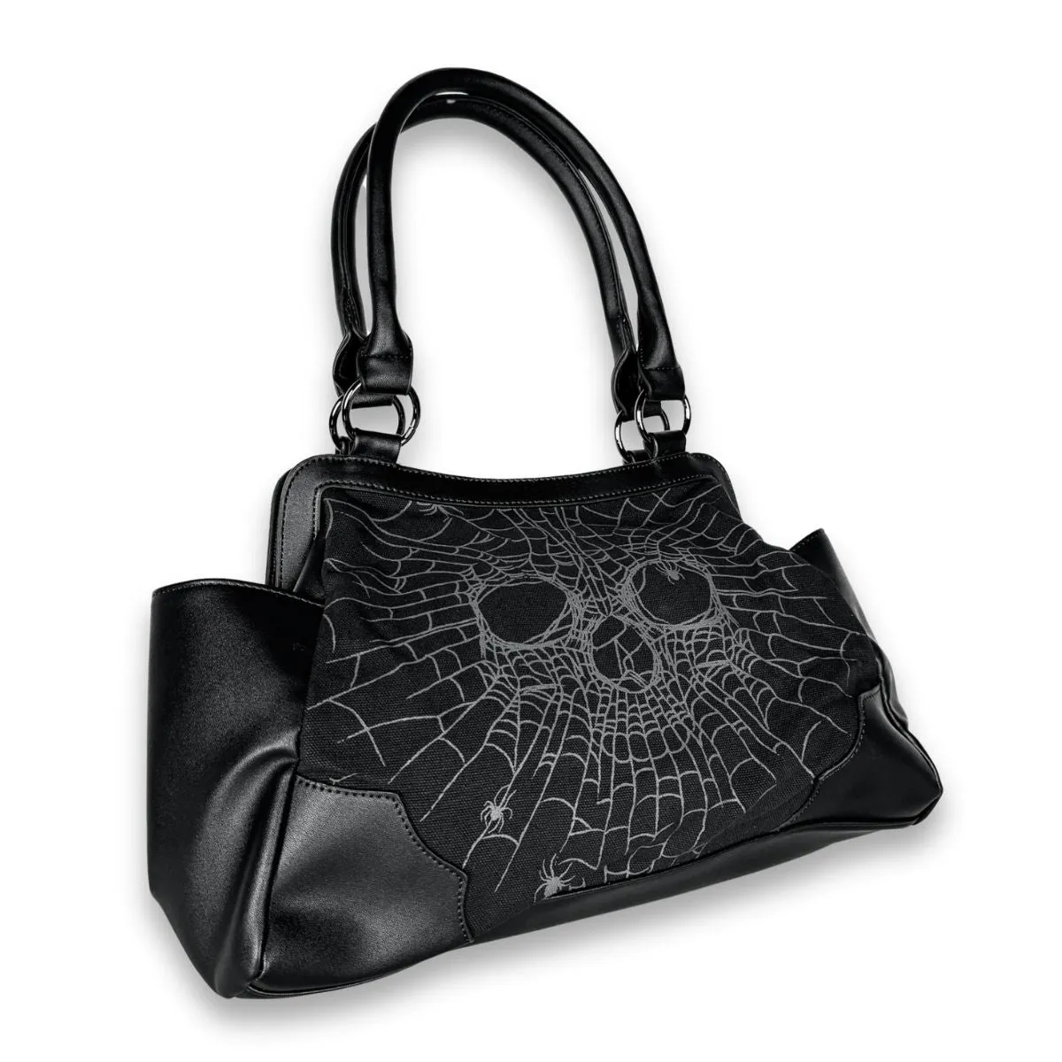 Spiderweb Skull Canvas Leatherette Shoulder Bag