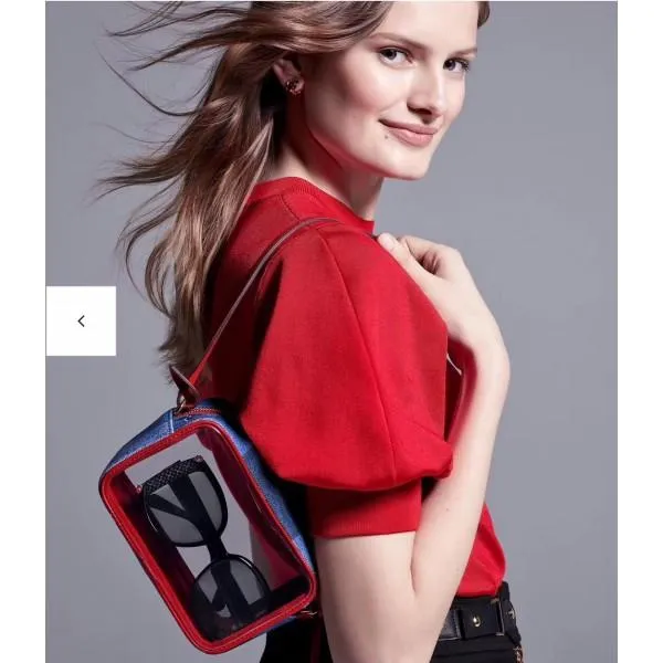 Square Beach Pouch Shoulder Bag In Damier Monogram Denim Canvas And Pvc M68765 Blue/red 2020 Collection