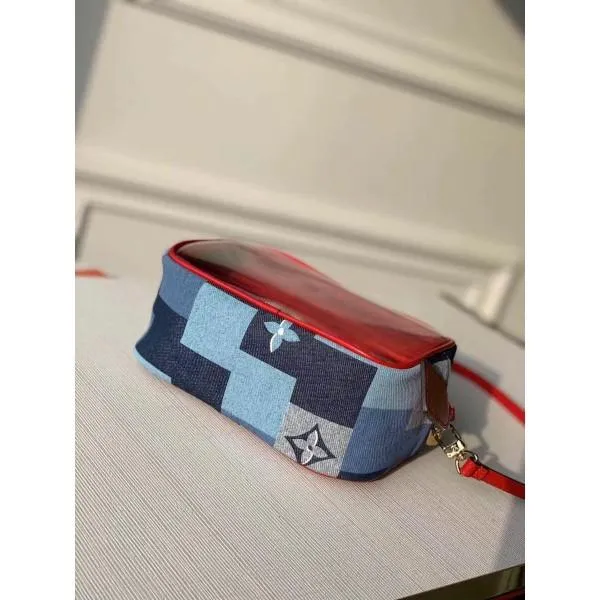 Square Beach Pouch Shoulder Bag In Damier Monogram Denim Canvas And Pvc M68765 Blue/red 2020 Collection