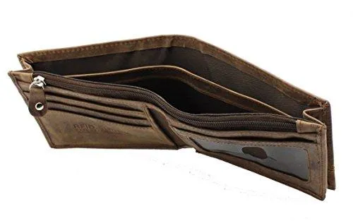 StarHide Mens Essentials Wallet RFID Safe Contactless Security Card Protection Distressed Hunter Leather Billfold Purse 1150