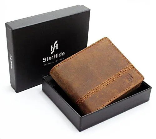 StarHide Mens Essentials Wallet RFID Safe Contactless Security Card Protection Distressed Hunter Leather Billfold Purse 1150