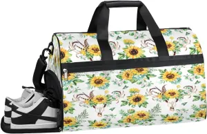 Sunflowers Leaves Gym Duffle Bag for Women Men 35L Sports Bags Skull Boho Travel Duffel with Shoe Compartment Large Weekender Overnight
