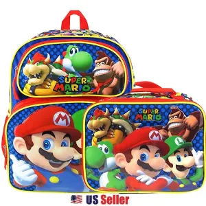 Super Mario 12" 16" Backpack Lunch Bag : Mario Madness