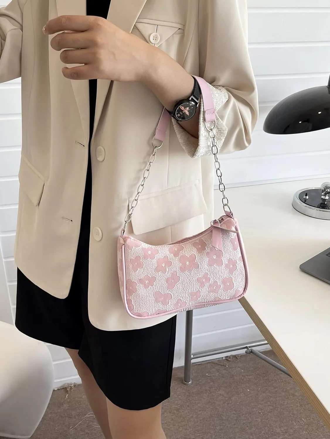SweatyRocks Women's Floral Pattern Chain Strap Shoulder Bags Casual Hobo Hand Bag Clutch Purse