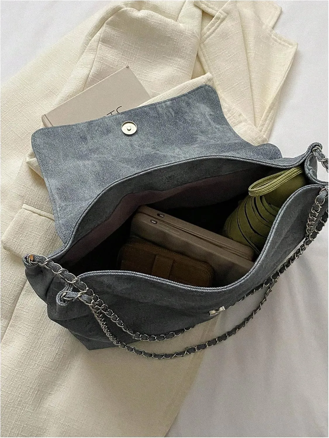 SweatyRocks Women's PU Leather Flap Shoulder Bags Chain Strap Underarm Handbag