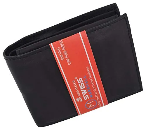 SWISS MARSHALL Full Grain Leather Mens Bifold Wallet RFID Blocking Wallets for Men